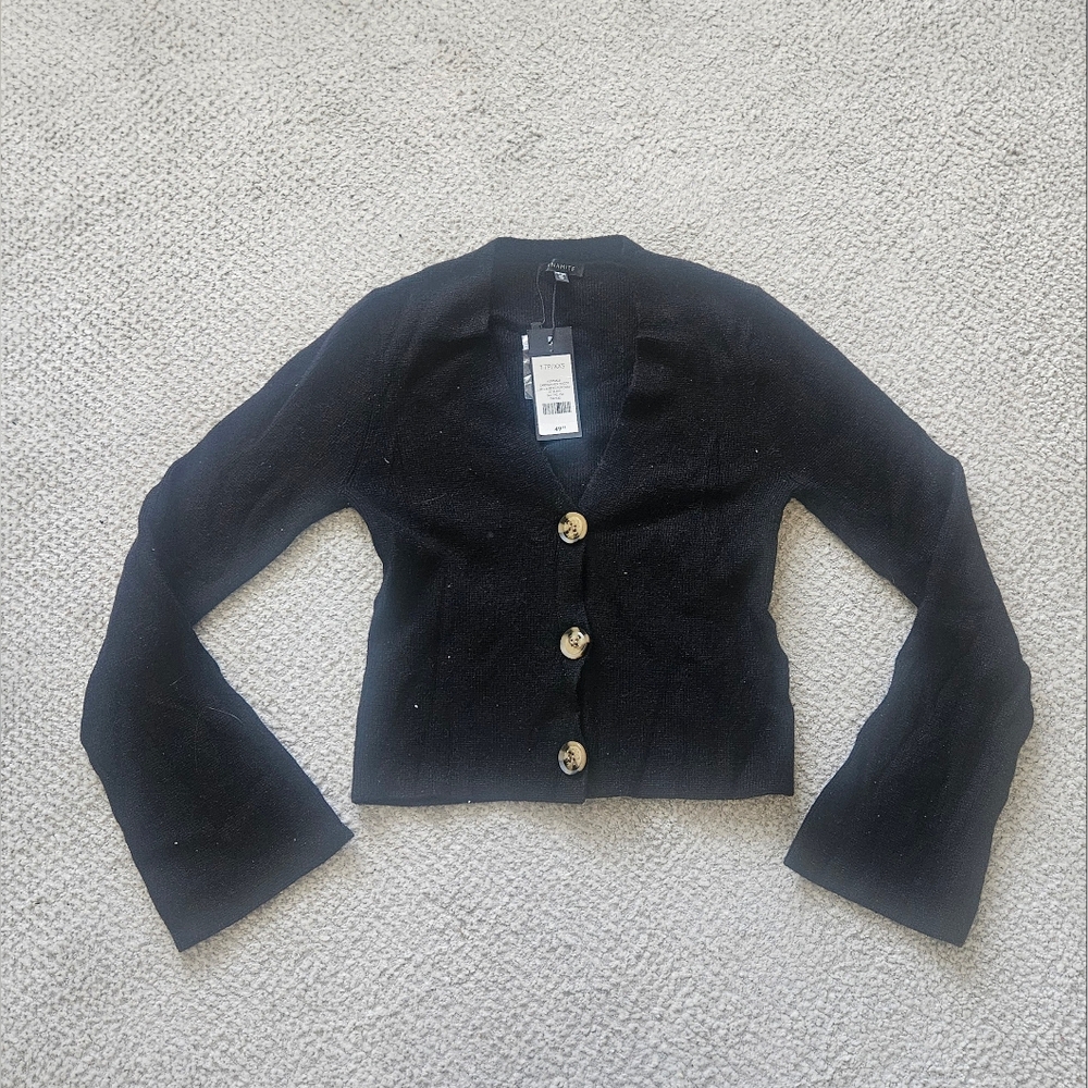 DYNAMITE Bell Sleeve Crop Cardigan Jet Black XXS NWT